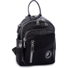 Nas Bag Kadın Dönüştürülebilir Sırt ve Omuz Çantası Şık Geniş Fermuarlı Çanta (24X31X14 Cm) Siyah Simli