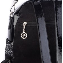 Nas Bag Kadın Dönüştürülebilir Sırt ve Omuz Çantası Şık Geniş Fermuarlı Çanta (24X31X14 Cm) Siyah Simli