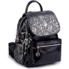 Nas Bag Kadın Sırt Çantası Çift Gözlü Spor Çanta  ( 23x26x14 cm ) Siyah  Krsk Rugan