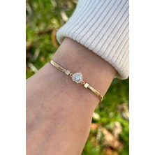 ÇGK KUYUMCULUK Balıksırtı Tektaş Kalpli Zincir Altın Bileklik CGKBLK0076