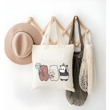 Cemira We Bare Bears, Kafadar Ayılar 3 Yakın Dost Baskılı Ham Bez Canta Tote Bag, Bez Çanta