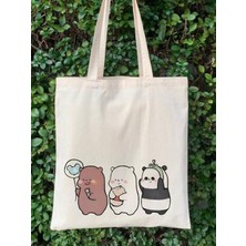 Cemira We Bare Bears, Kafadar Ayılar 3 Yakın Dost Baskılı Ham Bez Canta Tote Bag, Bez Çanta