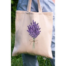 Cemira Lavanta, Lavender Tasarım Çiçek Tote Bag Bez Çanta, Omuz Çantası, Çiçek Çanta