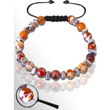 Tesbih Atölyesi Sertifikalı Hematitli 6 mm Doğal Beyaz - Kırmızı Akik Taşı Bileklik - Ayarlamalı