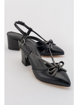 Ccway Fiyonk Taşlı Kadın Topuklu Sandalet SİYAH CİLT