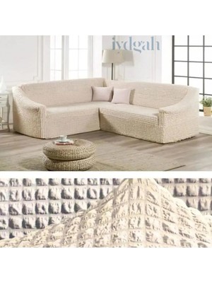 IYDGAH Bürümcük Eteksiz Köşe Koltuk Örtüsü Standart Lastikli Boydan L Köşe Koltuk Örtüsü L Köşe Koltuk Kılıfı L Kanepe Çekyat Kılıfı L Kanepe Çekyat Örtüsü Yıkanabilir Krem Renk 550CM