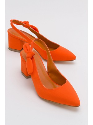 Ccway Yandan Fiyonklu Arkası Açık Kadın Topuklu Ayakabı Oranj Zra