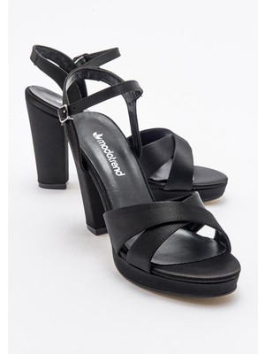 Ccway Kadın Çapraz Bant Topuklu Ayakkabı Siyah Saten