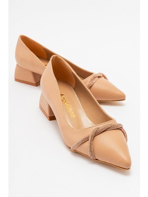 Ccway Çapraz Taşlı Kadın Topuklu Ayakkabı NUDE CİLT