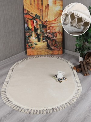 My Evilla Modern Dekoratif Kaymaz Taban Rabbit Oval Örgü Saçaklı