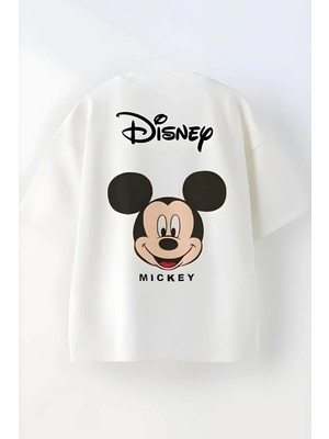 NSE  Bebek & Çocuk Mickey Mouse Baskılı Pamuklu Bisiklet Yaka Beyaz T-Shirt ve Şort Alt Üst Takım