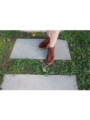 Ayak Kabım  Deri Kiremit Renk Bağcıklı Günlük Kadın Kısa Bot Günlük Eva2 Beden 40 Renk Kiremit