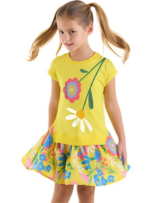 Mshb&G Günlük Stil Sarı Çiçekli Kız Çocuk Elbise Fırfırlı Tasarım ve Rahat Silüet