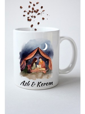 Caisya Isimli Kişiye Özel Kamp Gecesi Aşk Baskılı Hediye Kupa Bardak Porselen Çay Kahve Fincanı