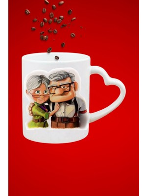 Caisya Ömür Boyu Aşk Yaşlı Çift Baskılı Hediye Kalp Kupa Bardak Porselen Çay Kahve Fincanı