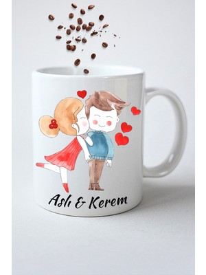 Caisya Isimli Kişiye Özel Sevgili Çift Aşk  Baskılı Hediye Kupa Bardak Porselen Çay Kahve Fincanı