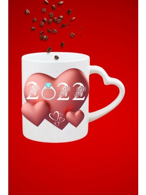 Caisya Yıl Dönümü 2022 Baskılı Sevgiliye Hediye Kalp Kupa Bardak Porselen Çay Kahve Fincanı