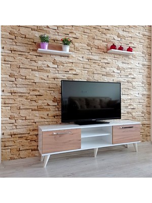 Mobilya Sepeti ( Ms 70 ) Mdf Tv Ünitesi Dolabı,raflı,beyaz-Ceviz