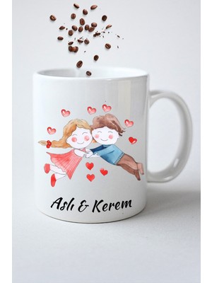 Caisya Isimli Kişiye Özel Sarılan Sevgili Çift  Baskılı Hediye Kupa Bardak Porselen Çay Kahve Fincanı