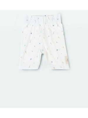 Little Gusto Bambu Kısa Çocuk Tayt Çiçek Desenli Beyaz