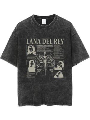 Touz Moda Yıkamalı Streetwear Lana Del Rey  Baskılı Unisex Oversize Vintage T-Shirt