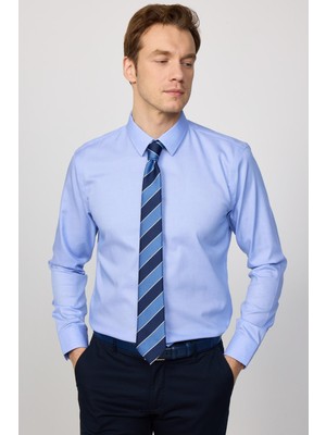 Tudors Slim Fit Non-Iron Ütü Gerektirmez Mavi Erkek Gömlek
