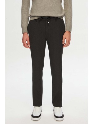 D'S Damat Slim Fit Antrasit Beli Lastikli Bağcıklı Fermuarlı Likralı Rahat Jogger Pantolon 2HC03ORTJGR01