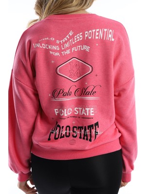 Polo State Kadın Ön Arka Polo State Baskılı 3 Iplik Sweat Rose