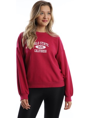 Kadın Polo State Baskılı 3 İplik Sweat Mürdüm