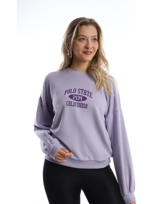 Kadın Polo State Baskılı 3 İplik Sweat Lila