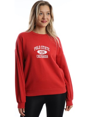 Kadın Polo State Baskılı 3 İplik Sweat Kırmızı