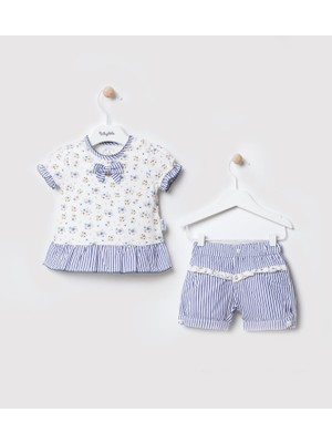 Babydola Marin Desen Çiçekli Bayramlık Kız Bebek Takım Mavi 939