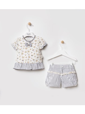 Babydola Marin Desen Çiçekli Bayramlık Kız Bebek Takım Siyah 940