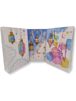 Roco Paper Co. Roco Paper Karton Çanta Ramazan Tema Baskılı Set 26*40*8 cm 3 Adet