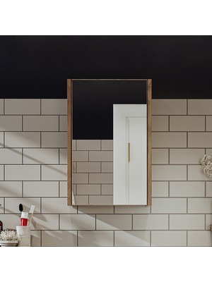 Roomart Banos Banyo Roomart Kulpsuz Tek Kapaklı Atlantik Beyaz 40 cm Aynalı Banyo Üst Dolabı