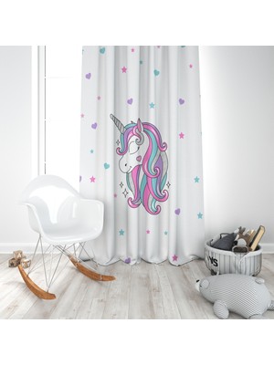 Adenka Home Unicorn  Desen, Bebek ve Çocuk Odası Fon Perde