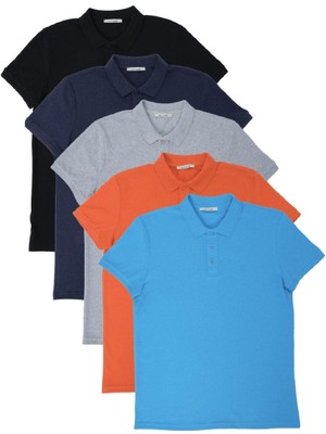 Polo State Erkek Regular Fit Polo Yaka 5li T-Shirt  Çok Renkli