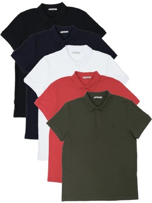 Polo State Erkek Regular Fit Polo Yaka 5li T-Shirt  Siyah