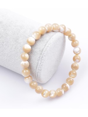 Alibaba Doğaltaş Esmer Sedef Doğal Taş Bileklik 8 mm Küre Kesim