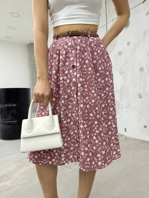 MST Clothing Midi Boy Çiçek Desenli Etek