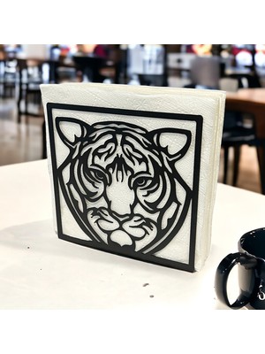 Decorelax Kaplan Temalı Siyah Metal Peçetelik