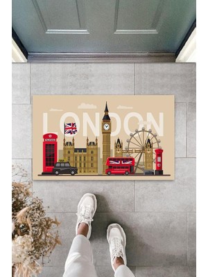 Tecnoo Dijital Baskı Bej London Temalı Paspas K-3020