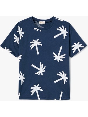 Koton Tişört Palmiye Baskılı Bisiklet Yaka Kısa Kollu Pamuklu