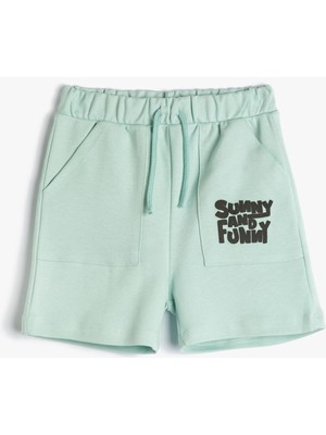 Koton Şort Cepli Beli Bağlamalı Baskı Detaylı Pamuklu