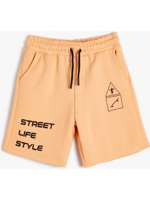 Koton Şort Beli Bağlamalı Cepli Slogan Baskılı