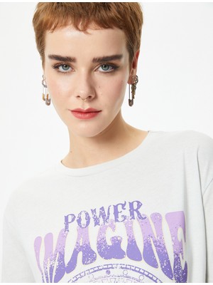 Koton Baskılı Tişört Rahat Kalıp Kısa Kollu Bisiklet Yaka Pamuklu