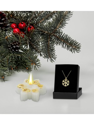 BK Gift Sevgiliye Yılbaşı Hediyesi Bk Gift Yaldızlı  Kar Tanesi Mum ve Kar Tanesi Kolye Hediye Seti, Arkadaşa Hediye, Doğum Günü Hediyesi