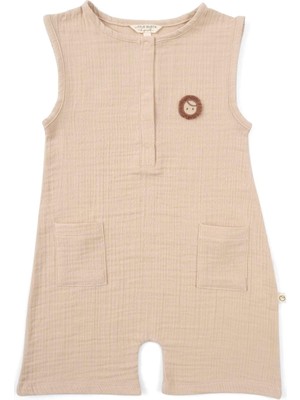 Little Gusto Müslin Kolsuz Şort Tulum Bej Organik Pamuk