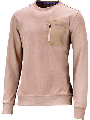 Shinzone Erkek Standart Fit Bisikler Yaka Cep Fermuarlı Bej Sweatshirt