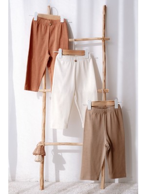 Lilabio Kız Çocuk Tayt 3'lü Set Nefes Alan Pamuklu Bej Renk Yumuşak Doku